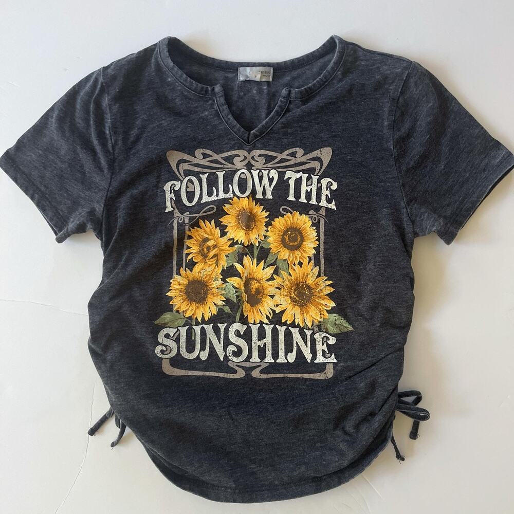 Modish Rebel T Shirt Girls M Gray Sunflower Follow The Sunshine Graphic Tee